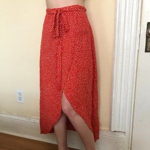 & Other Stories Red Polka Dot MIDI Wrap Skirt 2 XS